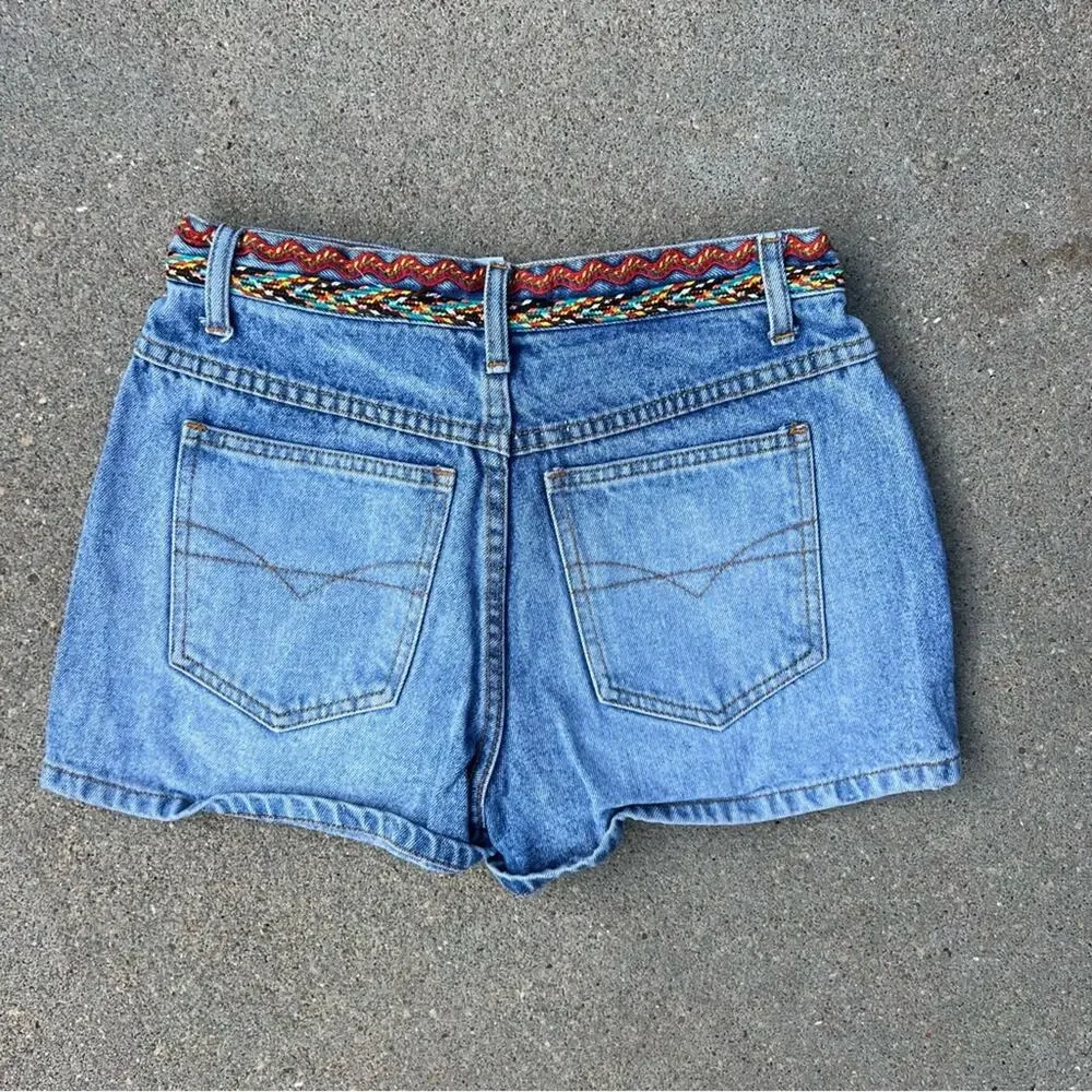 Y2K Arizona Boho Western bricabrac trim festival jean shorts - Picture 2 of 5